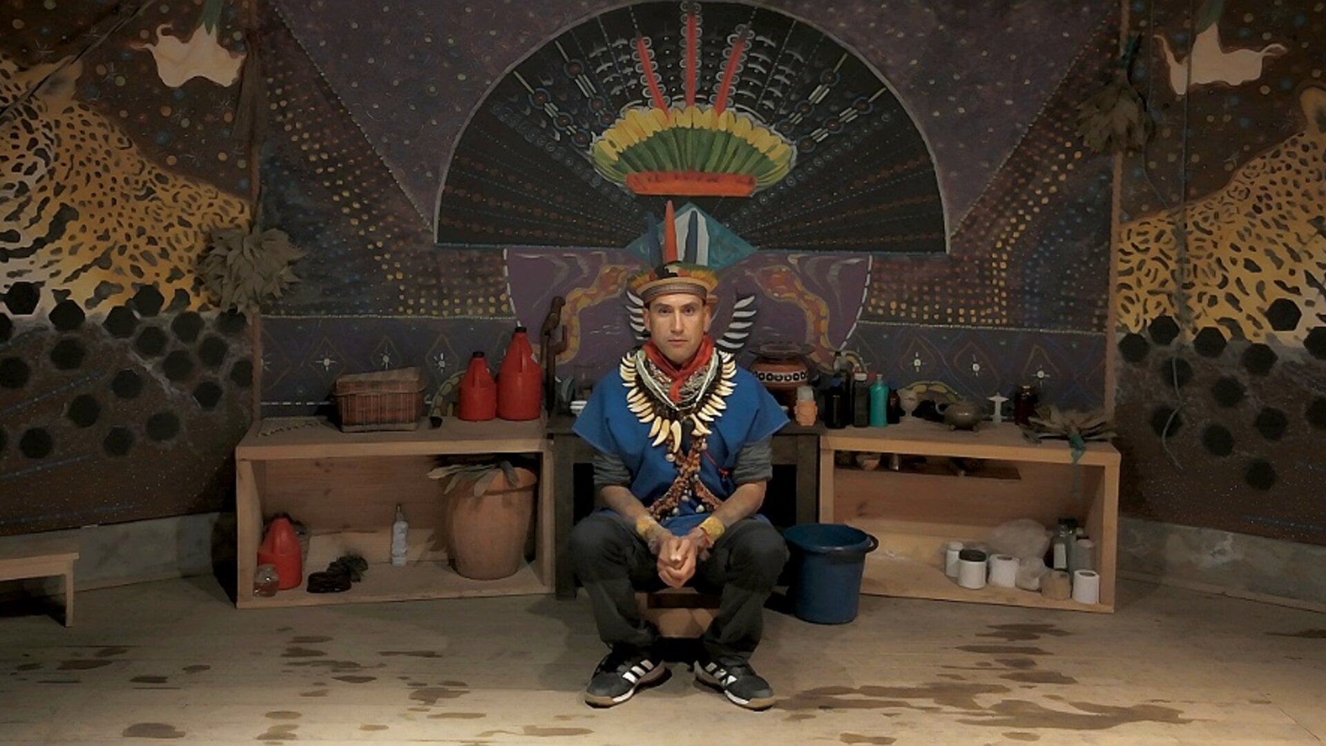 Interior of the medicine house prepared for ceremony